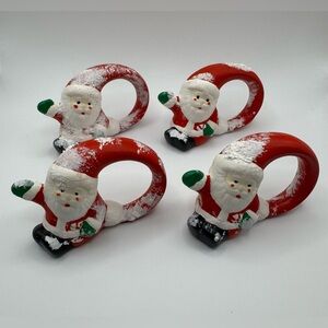 Set of 4 Vintage Style Handmade Santa Napkin Ring Holders